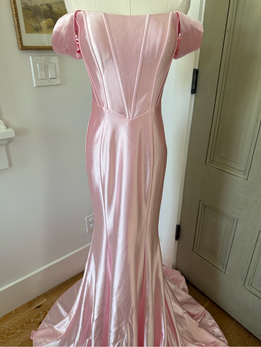 Pink Satin Mermaid Evening Dress - Picture 7 of 9